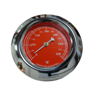 Pirometro 600° frente de acero inoxidable, fondo anaranjado