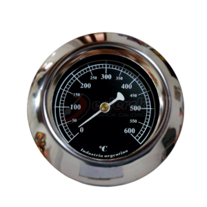 Pirometro 600° frente de acero inoxidable, fondo negro aguja blanca